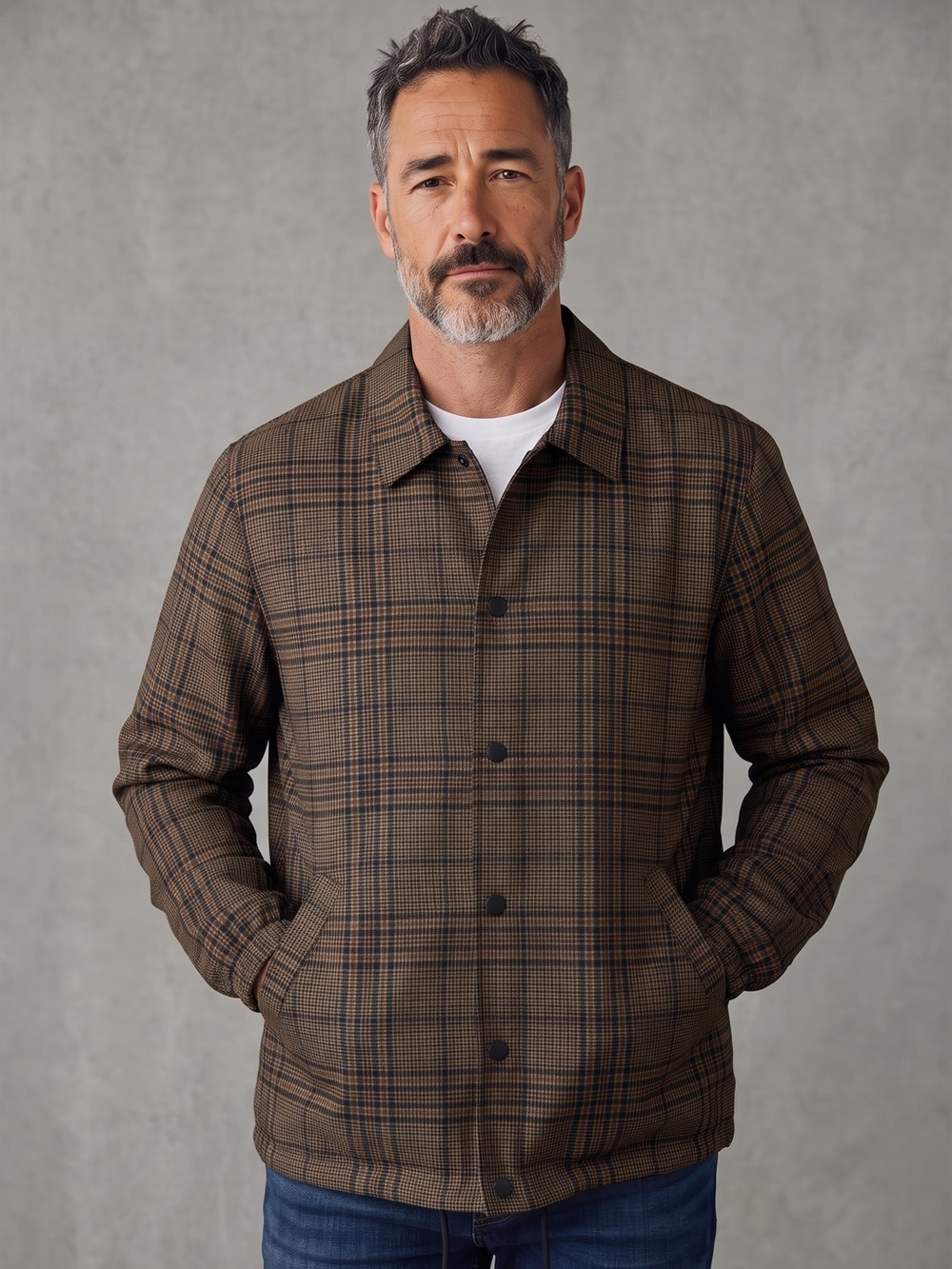 H&M Plaid Waterproof Coach Rain Jacket Tan Black Men’s Medium NWT - Picture 2 of 12